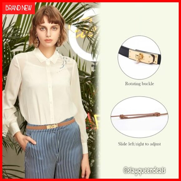 Skinny Leather Belt Adjustable Waistband Alloy Turn Lock Buckle main image 7